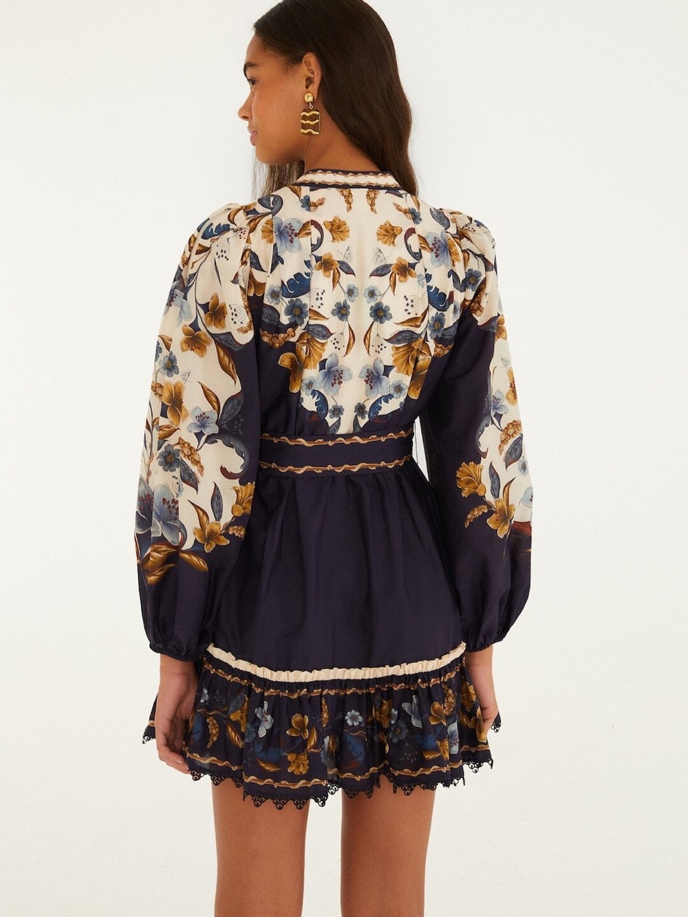 FARM RIO Golden Nature Belted Long Sleeve Mini Dress XS NEW WITH TAGS NWT - Picture 3 of 5